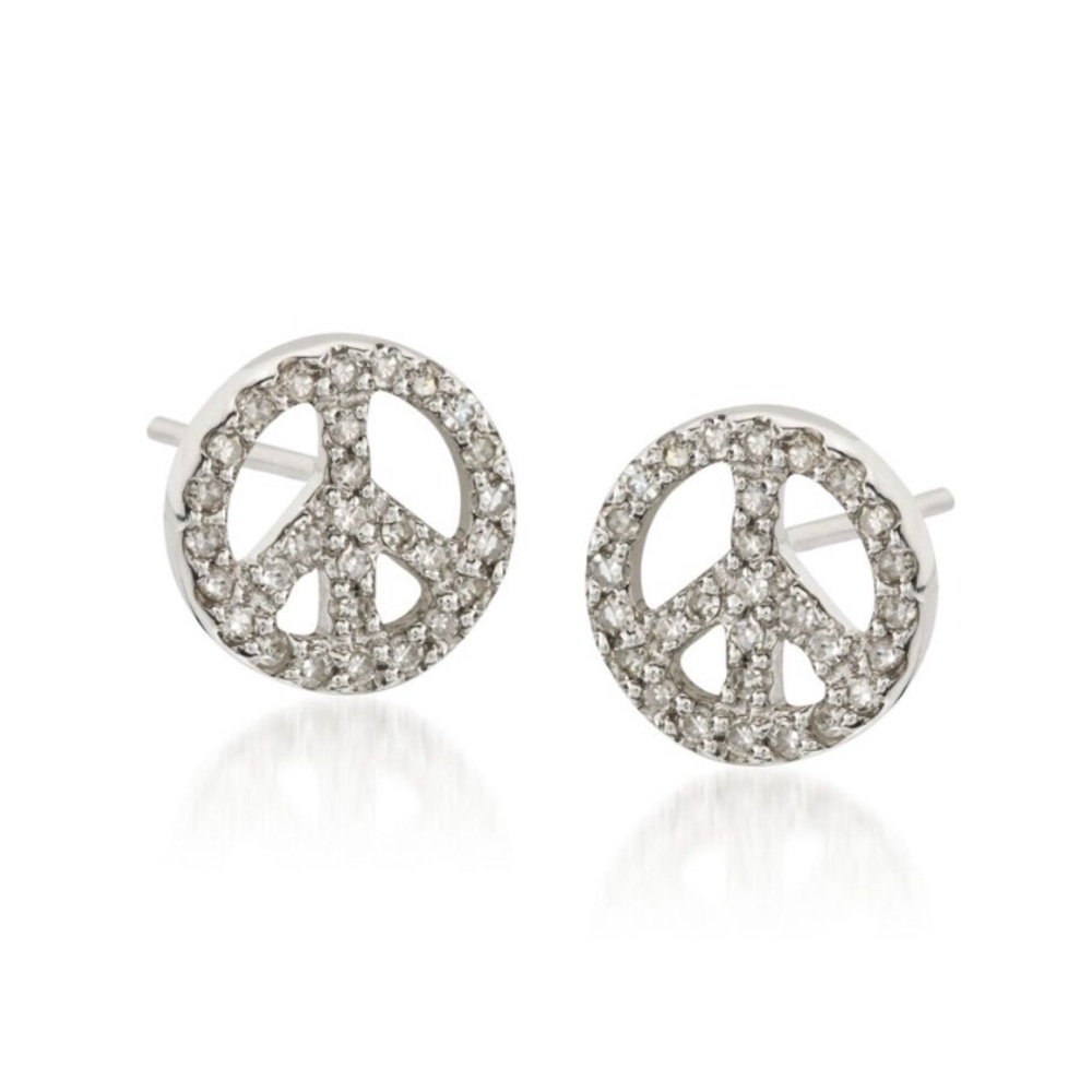 {.30 Diamond} Peace Sign Earrings 14kt White Gold